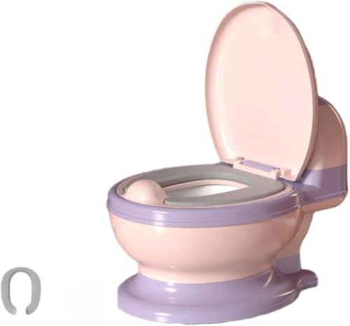 Arfobug シミュレーション子供用トイレ、トイレトレーニング用便座、ベビー用パッド付き小型トイレ、男の子と女の子の赤ちゃん用、洗浄ブラシ付き幼児用シミュレーション便座、幼児用トイレ、0〜7歳 (ピンクパープル(PUパッド)+ ブラシ)