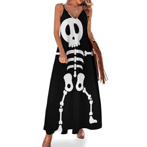 Robe longue squelette rigolo pour femme d'été sans manches en coupe maxi