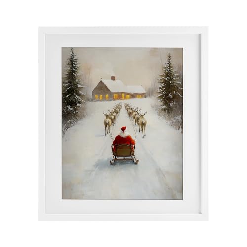 Stupell Industries 'Santa's Visit Sleigh Ride'�A�t���[������v�����g�A�K���X���A�z���C�g�A13 x 16