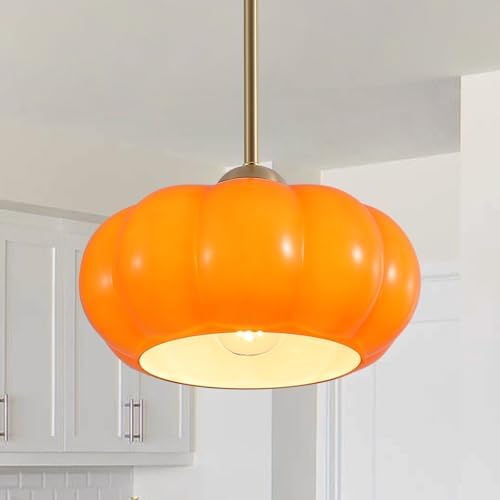 Orange Milk Glass Pendant Light Chandelier, 9.8" Hanging Mid Cent...