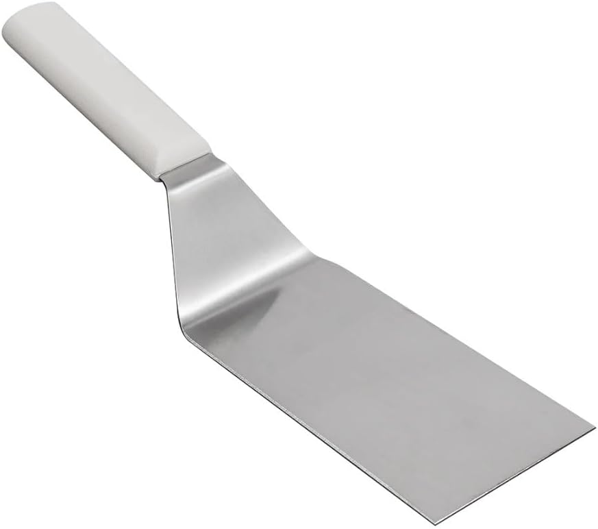 Soro Essentials- 6" x 3" Stainless Steel Hamburger Turner Spatula with Offset Blade and White Color Handle- Turner Spatula Griddle Scraper and Pancake Flipper Great Flat Top Griddle