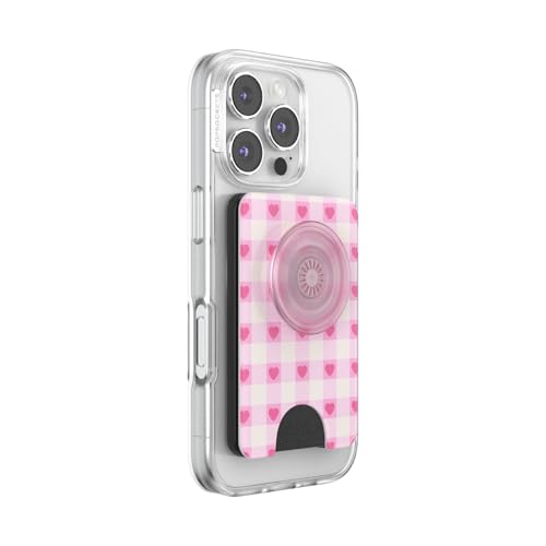 Image of PopSockets Phone Wallet for MagSafe, Phone Card Holder with Grip, Checkered - Blush Gingham