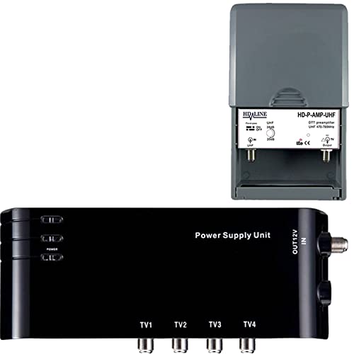 LEYF Amplificador + Alimentación 4 Salidas TV para antena terrestre TNT/preamplificador HDTV Ampli para TNT HD Señal