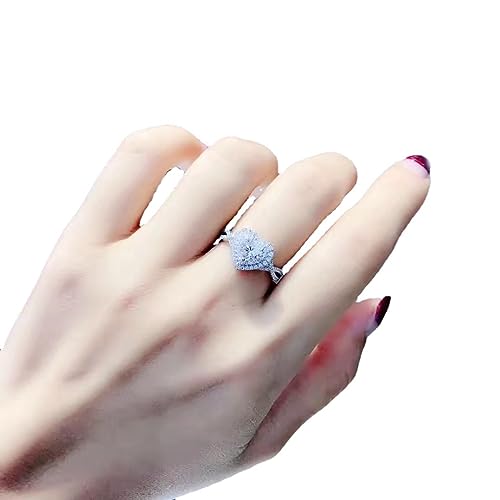 18K White Gold Plated 925 Silver 5A Zircon Stone 925 Silver Engagement Wedding Band Ring for Women Luxury Micro Inlaid Heart-shaped Simulation Diamond Ring(6)4