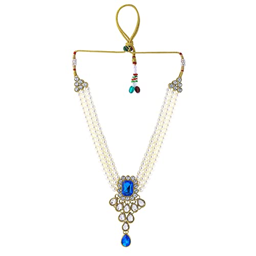 Image of Yellow Chimes Jewellery Set for Women and Girls White Beads Necklace Set for Women | Gold Tone Blue Crystal Choker Necklace Set | Birthday Gift for girls & women Anniversary Gift for Wife