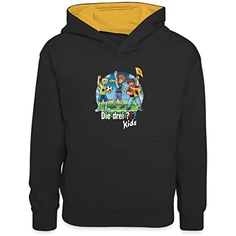 Spreadshirt Die DREI Fragezeichen Kids Fußball Kinder Kontrast-Hoodie, 7/8 Jahre Cover