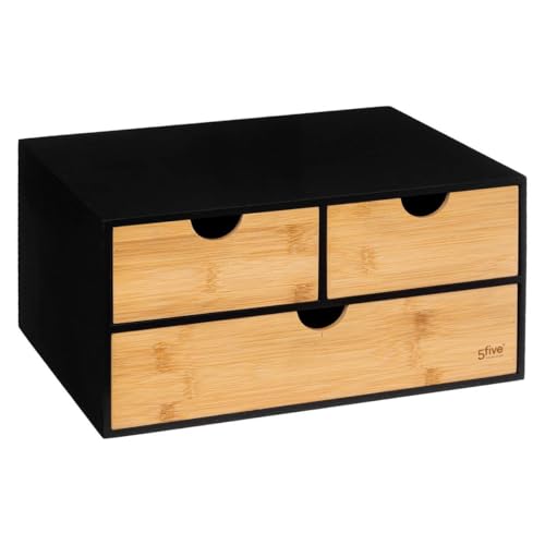 5five - Tour de Rangement Bureau 3 tiroirs Bambou bava Noir