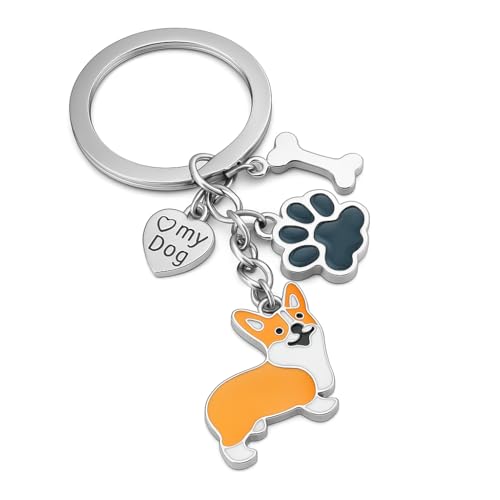 DONWOIE Hund Schlüsselanhänger – Hündchen Schlüsselband als Damen Taschenanhänger mit Niedlichr Corgi Figur, Knochen & “O my DOG”, Niedlich Schlüsselringe Geschenk für Hundemamas & Haustierfans