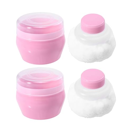TEHAUX 2 Juegos de Borlas de Talco para Bebés Color Rosa Esponja Ultrasuave de Secado Rápido para Cuidado Piel Después del Baño Aptas para Uso Casa o Viaje