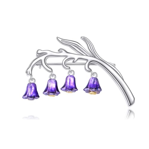 AXOMY Bluebell Flower Brooch 925 Sterling Silver Bluebell Flower Pin Brooch Jewelry for Women