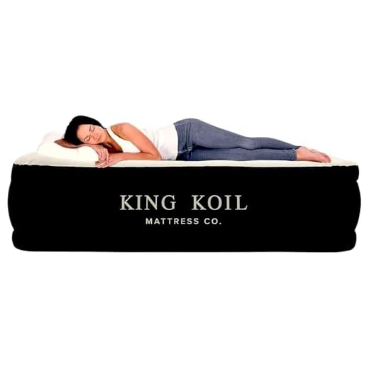 King Koil California King Luxury Raised Air Mattress with Built-in 120V AC High Capacity Internal Pump Comfort Quilt Top California King Airbed for Home Camping Travel 1-Year Manufacturer Guarantee