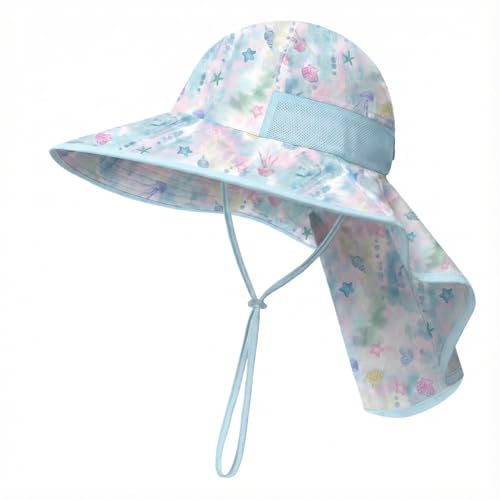 Image of icolor Kids Sun Hat UPF50+ Sun Protection Bucket Hat Toddler Summer Beach Play Hats with Neck Flap for Girl Boy Ages 3~10