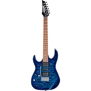 Ibanez GRX70QAL-TBB Guitare électrique à 6 cordes avec corps solide gauche Bleu transparent - Les Beatles, Paul McCartney, John Lennon, RIngo Starr, George Harrison