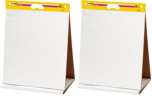 Post-it Super Sticky Table top Easel Pad,Great for Virtual Teachers and Students,20 x 23 Inches,20 Sheets/Pad,(563R),Portable White Premium Self Stick Flip Chart Paper,Built-in Easel Stand,(Pack of 2)
