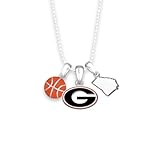 From the Heart Georgia Bulldogs Ball Chain Necklace 2 Inch Extension with Basketball and State Accent Charm Officially Licensed Jewelry Fan UGA