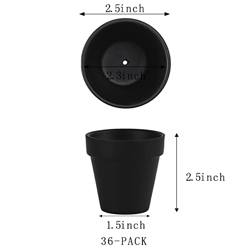 36 Pcs Small Mini Black Clay Pots With Drainage Holes, 2.5Inch Terra Cotta Pot Clay Ceramic Pottery Planter, Succulent Nursery Pot/Cactus Plant Pot, For Indoor/Outdoor Plants, Crafts, Wedding Favor #TOP1