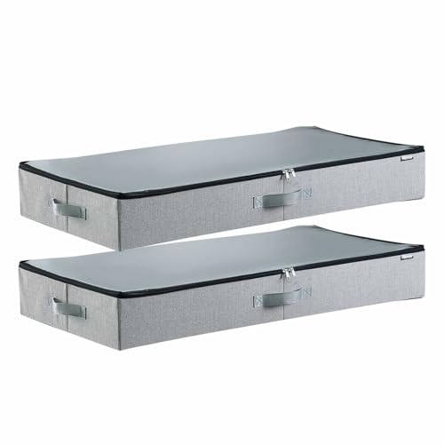 Image of VEVOR Under Bed Storage with Clear Lids, 33.5 x 16.9 x 4.7 Inch, 45L Large Underbed Clothes Storage Containers, Low Profile Under Bed Drawer Shoe Organizer Bins Box for Blanket Shoe Bedroom, 2 Pack