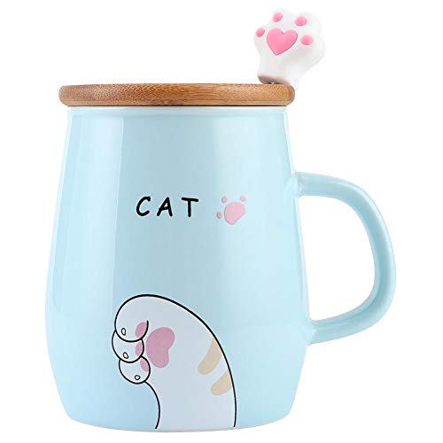 Copo de cerâmica, caneca de 420ml com tampa de madeira, copo de leite bonito copo de leite bonito co