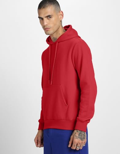 Image of Veirdo Fleece Regular Fit Hooded Sweatshirt Full Sleeves Jumper Red Solid Winter Sweatshirt for Men (W 05 RED M)
