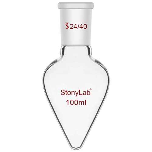 Stonylab LX-REF-1NECK-24/40-100ML Recovery Flask, Heavy Wall Single Neck Borosilicate Glass Rotary Evaporator Flask With 24/40 Standard Taper Outer Joint, Pear-Shaped Lab Flask cover