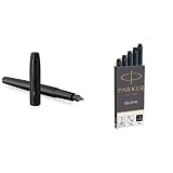 PARKER IM penna stilografica | Nero opaco con finiture nere | Punta media con cartuccia di inchiostro blu | Confezione regalo & Quink ricariche per penne stilografiche
