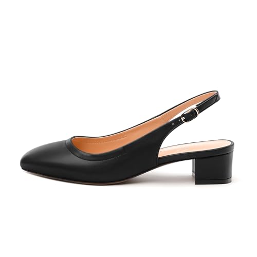 Womens Slingbacks, Square Toe Low Block Heel Pumps for Women, Comfort Casual Shoes for Workplace 1.4"2