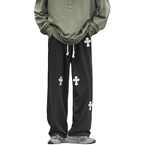 Skateboard Frog Sweatpants for Men Cotton Y2K Drawstring Graphic Cross Knit Casual Pants (Black,M) Cover