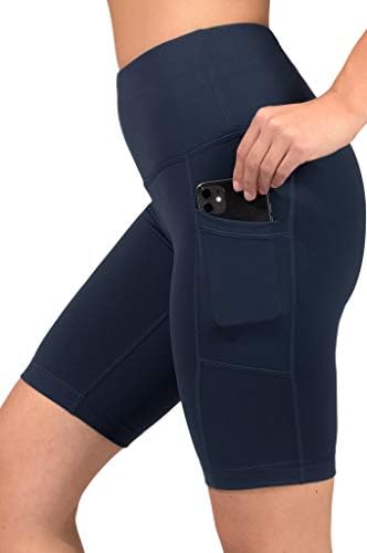 90 Degree By Reflex - High Waist Power Flex Biker Shorts with Side Pockets - 5", 7", 9" - Dark Navy 9" - Small
