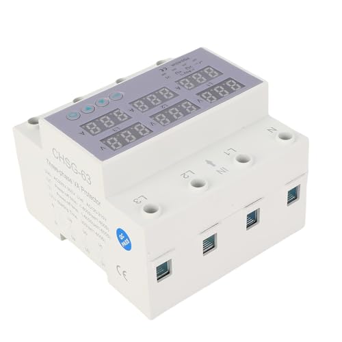 63A Trifase Voltmetro Amperometro su Guida DIN Protezione Sovracorrente Sovratensione Automatica Protezione Sovracorrente Stabilizzatore di Corrente per Protezione Domestica (63A)