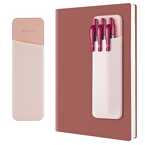 Epessa Pen Holder for Notebook, Stick-On Pencil Holder, Adhesive Pencil Sleeve Pouch for Hardcover Journals, Planners, Reusable Pen Pocket Organizer Easy to Remove-Pink