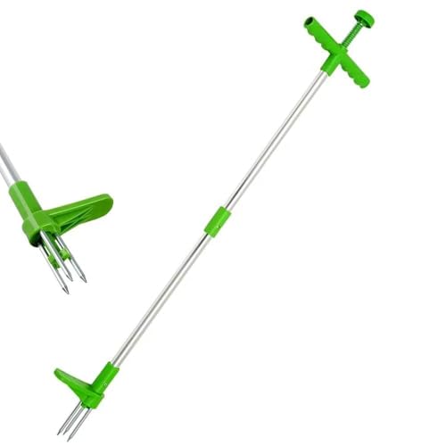 YLIKZT 草取り道具 雑草ブラシ スタンド式 立ち草取り器 100cm長 草刈りツール 4本爪付き 手動 軽量 雑草除去ツール 草刈り 庭や農作業に最適