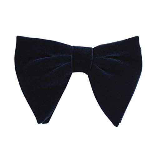 Lovacely Mens Oversized Velvet Bow Tie Vintage Tuxedo Big Bowtie And Pocket Square Cufflinks Set 250170 Navy Blue #TOP2