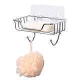 Seifenschale ohne Bohren, Uten Seifenhalter Edelstahl Selbstklebend mit 2 Haken, Schwammhalter für...