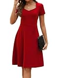 Work Dress for Women Elegant Short Sleeve Sweetheart Neck Cocktail Party A-Line Knee Length Business Work Dresses D163 Red M