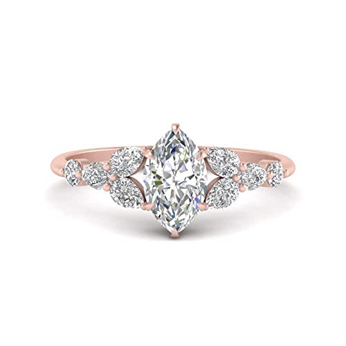 Bague fiançailles fleur plaqué or rose et bague pierre de naissance marquise