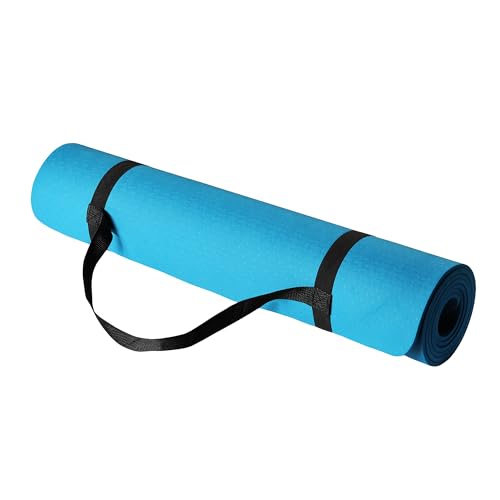 Amazon Basics Tappetino per fitness e yoga con tracolla, in TPE spesso 0.6 cm, Acqua