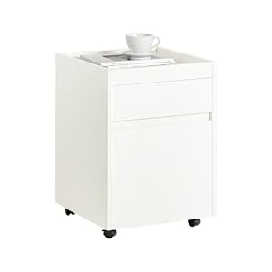 SoBuy FBT121-W Rollcontainer Bürowagen Bürocontainer für Schreibtisch Beistellwagen Aktenwagen Beistelltisch Druckertisch Nachttisch Tisch mit Rollen Weiß BHT ca. 40x54x40cm