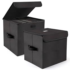 alavisxf xx 12-inch Vinyl Record Storage Box, Nylon Foldable and Stackable Set of 2 Vinyl LP Storage Organizer Case with Lid and Handles Can Hold 180 Single Record (12-inch) - Les Beatles, Paul McCartney, John Lennon, RIngo Starr, George Harrison