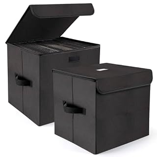 alavisxf xx 12-inch Vinyl Record Storage Box, Nylon Foldable and Stackable Set of 2 Vinyl LP Storage Organizer Case with Lid and Handles Can Hold 180 Single Record (12-inch) - Les Beatles, Paul McCartney, John Lennon, RIngo Starr, George Harrison