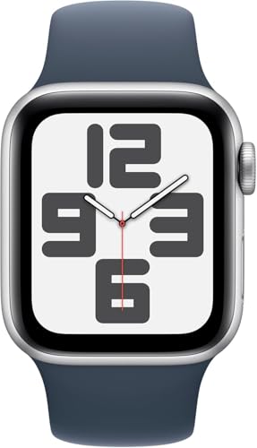 Image of Apple Watch SE (2nd Gen) [GPS + Cellular 40mm] - Silver Aluminum Case with Storm Blue Sport Band, S /M (Renewed)