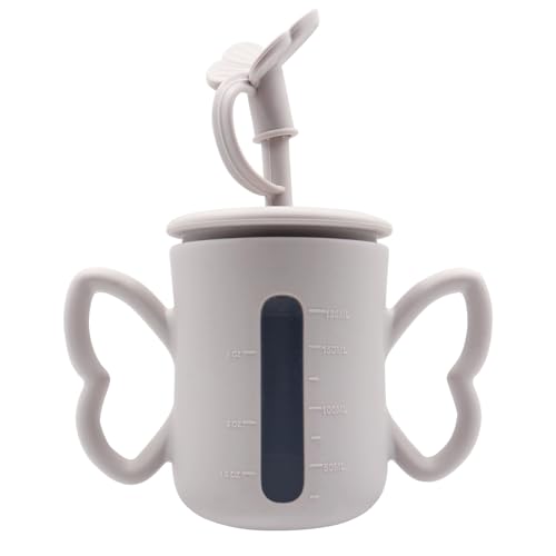 Image of Dommy Butterfly Easy-To-Hold Baby Training Cups With Straw, Silicone Sippy Cup For Baby 6M+, Cute Butterfly Baby Stanley Cup, Grey, wind chime