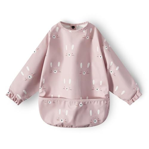 LOTUSSZ Long Sleeves Baby Bibs Waterproof Toddler Weaning Bibs Pink Rabbit Medium