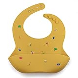 j. børn Bavoirs pour bébé en silicone super doux, bavoir avec égouttoir, Imperméable et sans BPA, Super Doux Réutilisable Bavoir pour Tout Petits Mangeant (Mustard Veg)