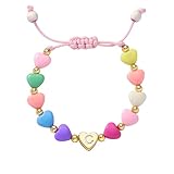 WomenGifts C Initial Heart Bracelets for Women Girls – Dainty 14K Gold Plated Beaded Letter A-Z Charm Bracelet, Adjustable Personalized Jewelry, Cute Birthday Gift for Sisters, Teens & Her
