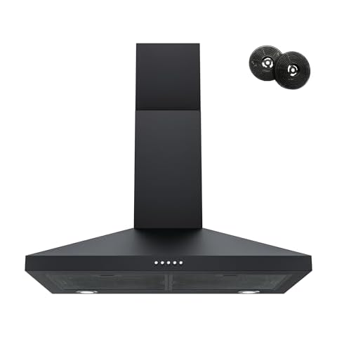 FIREGAS Black Range Hood 30 Inch, Wall Mount Kitchen Hood Ducted/Ductless Convertible, 450 CFM, 3-Speed Exhaust Fan, Stainless Steel Stove Vent for Kitchen with LED Lights, Charcoal Filters Cover