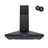 FIREGAS Black Range Hood 30 Inch, Wall Mount Kitchen Hood Ducted/Ductless Convertible, 450 CFM, 3-Speed Exhaust Fan, Stainless Steel Stove Vent for Kitchen with LED Lights, Charcoal Filters