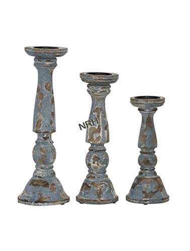 Bougeoirs traditionnels en bois gris délavé rustique chandelier - 5