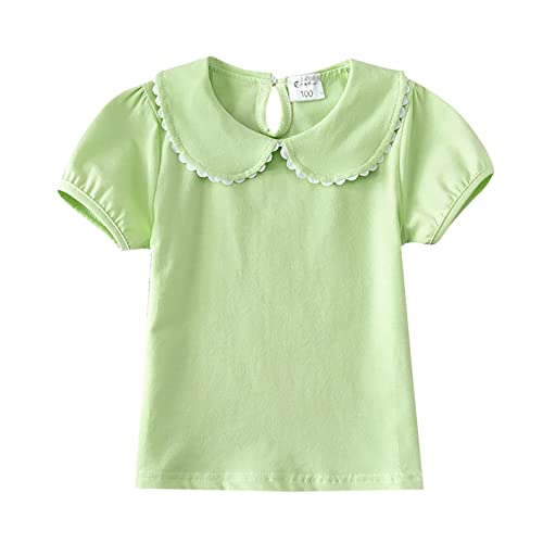 RNTOP Kids Baby Girl Short Sleeve Collar Shirt Toddler Girls Solid Color Blouse Casual Basic Tee Tops (Green, 5-6 Years)