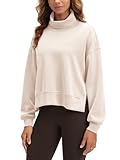 ODODOS Modal Soft Split Hem Turtleneck Sweatshirts for Women Long Sleeve Casual Pullover Top, Beige, Medium