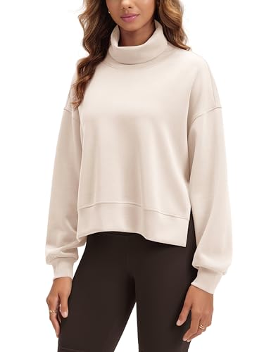 ODODOS Modal Soft Split Hem Turtleneck Sweatshirts for Women Long Sleeve Casual Pullover Top